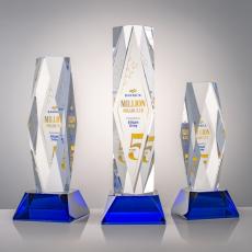 President Full Color Blue on Base Obelisk Crystal Award - Glass Awards