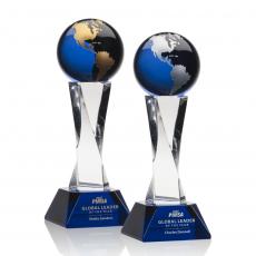 Employee Gifts - Langport Globe Blue Spheres Crystal Award