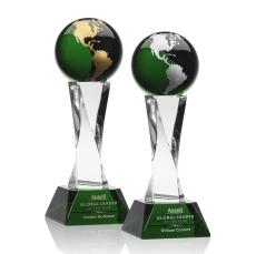 Langport Globe Green Spheres Crystal Award - Crystal Globe Awards 