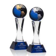 Langport Globe Blue Spheres Crystal Award - Crystal Globe Awards 