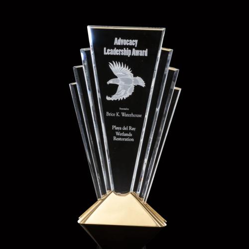 Corporate Awards - Crystal Awards - Metal and Crystal Awards - Valiant Gold Obelisk Crystal Award