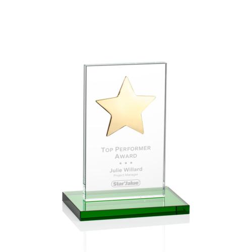 Corporate Awards - Dallas Star Green/Gold  Rectangle Crystal Award