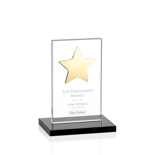 Corporate Awards - Dallas Star Black/Gold Rectangle Crystal Award