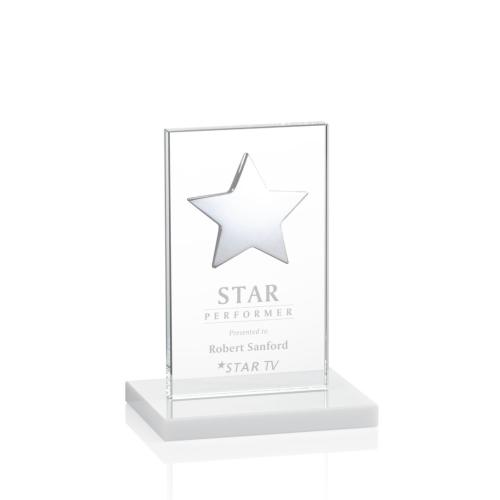 Corporate Awards - Crystal Awards - Crystal Star Awards - Dallas Star White/Silver Rectangle Crystal Award