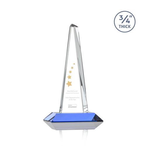 Corporate Awards - Crystal Awards - Crystal Pillar Awards - Majestic Tower Sky Blue Pyramid Crystal Award