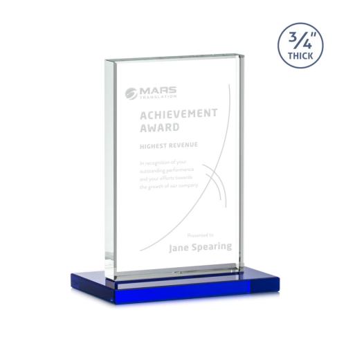 Corporate Awards - Glass Awards - Colored Glass Awards - Manhattan Blue Rectangle Crystal Award