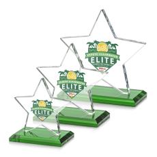 Sudbury Full Color Green Star Crystal Award - Service Awards