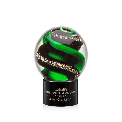 Corporate Awards - Glass Awards - Art Glass Awards - Zodiac Black on Marvel Base Spheres Glass Award
