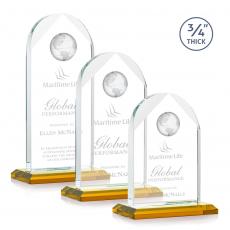 Employee Gifts - Blake Globe Amber Arch & Crescent Crystal Award