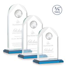 Blake Globe Sky Blue Arch & Crescent Crystal Award - Crystal Awards