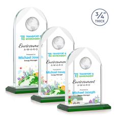 Blake Globe Full Color Green Arch & Crescent Crystal Award - Full Color Awards