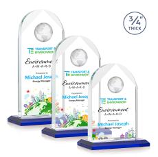 Blake Globe Full Color Blue Arch & Crescent Crystal Award - Full Color Awards