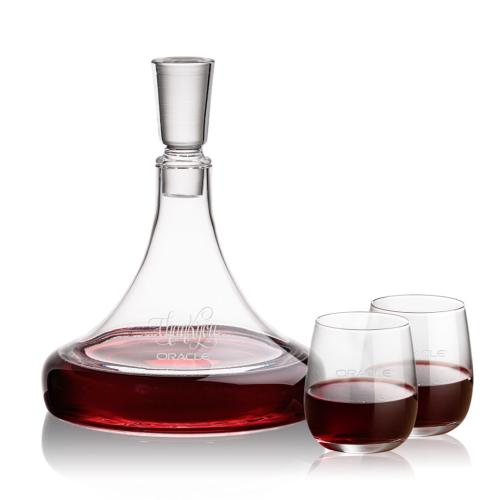 Corporate Recognition Gifts - Etched Barware - Ashby Decanter & Crestview Stemless Wine