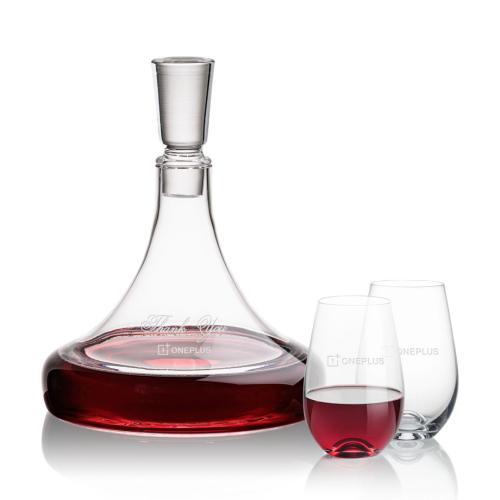 Corporate Recognition Gifts - Etched Barware - Ashby Decanter & Boston Stemless Wine