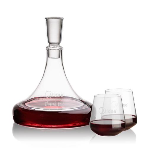 Corporate Recognition Gifts - Etched Barware - Ashby Decanter & Cannes Stemless Wine