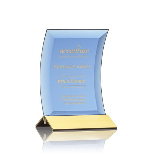 Corporate Awards - Dominga Blue/Gold Arch & Crescent Crystal Award