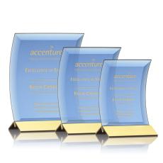 Employee Gifts - Dominga Blue/Gold Arch & Crescent Crystal Award