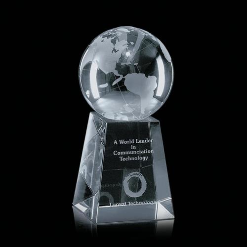 Corporate Awards - Crystal Awards - Globe Spheres on Tall Base Crystal Award