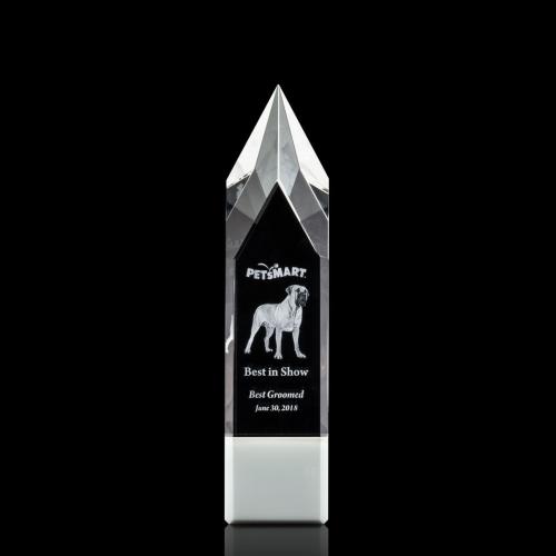 Corporate Awards - Crystal Awards - Coventry 3D White Obelisk Crystal Award