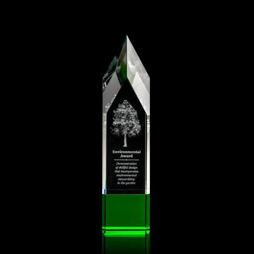 Corporate Awards - Crystal Awards - Coventry 3D Green  Obelisk Crystal Award