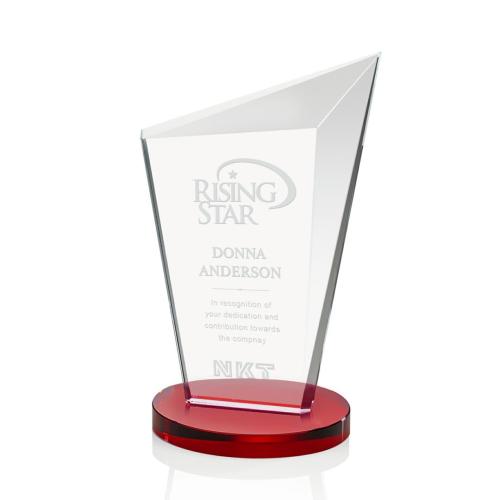 Corporate Awards - Crystal Awards - Colored Crystal - Red Crystal Awards - Wiltshire Red Peak Crystal Award