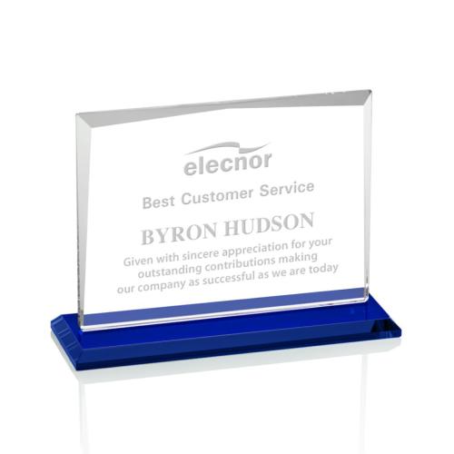 Corporate Awards - Glass Awards - Colored Glass Awards - Lismore Blue  Rectangle Crystal Award
