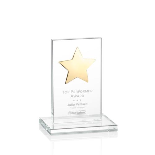 Corporate Awards - Dallas Star Clear/Gold Rectangle Crystal Award