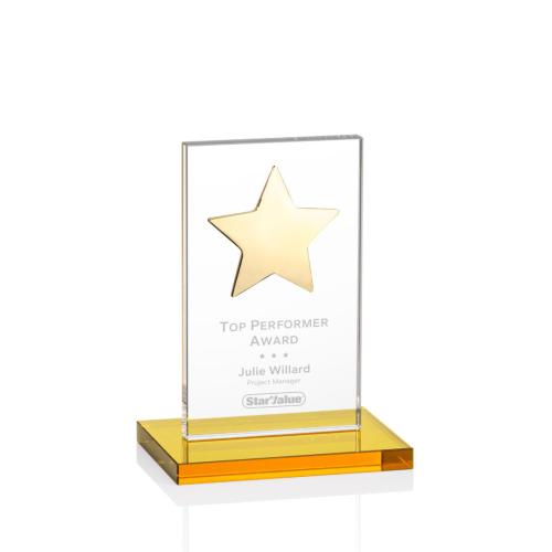Corporate Awards - Dallas Star Amber/Gold Rectangle Crystal Award