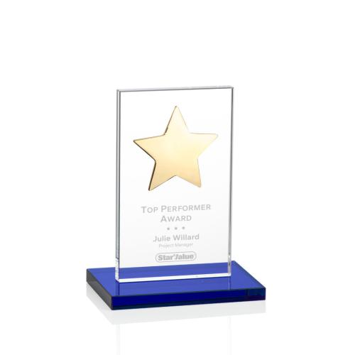 Corporate Awards - Dallas Star Blue/Gold Rectangle Crystal Award
