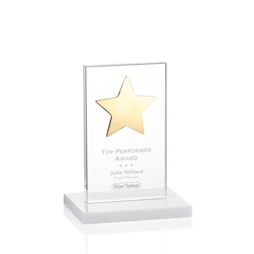 Corporate Awards - Dallas Star White/Gold Rectangle Crystal Award