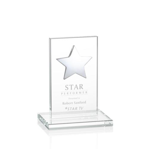 Corporate Awards - Dallas Star Clear/Silver  Rectangle Crystal Award