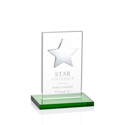 Corporate Awards - Dallas Star Green/Silver Rectangle Crystal Award