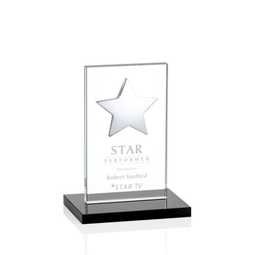 Corporate Awards - Dallas Star Black/Silver  Rectangle Crystal Award