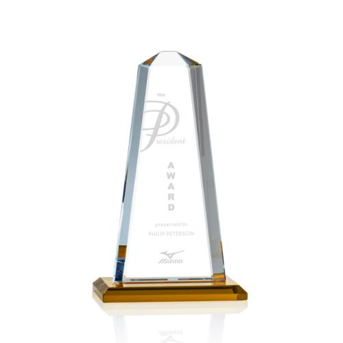 Corporate Awards - Crystal Awards - Crystal Pillar Awards - Pinnacle Amber Obelisk Crystal Award