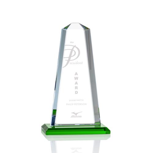 Corporate Awards - Crystal Awards - Crystal Pillar Awards - Pinnacle Green Obelisk Crystal Award