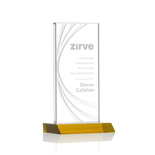 Corporate Awards - Glass Awards - Colored Glass Awards - Hawkins Liquid™ Amber  Rectangle Crystal Award