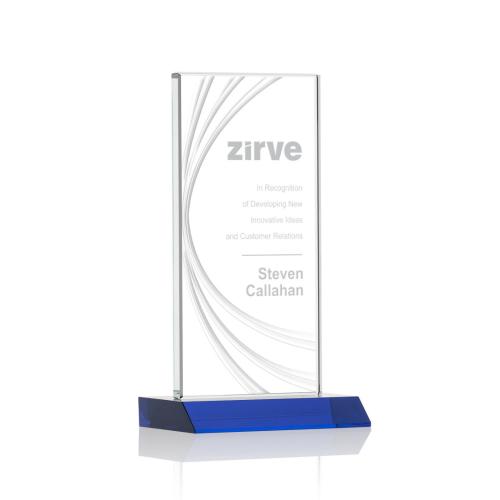 Corporate Awards - Glass Awards - Colored Glass Awards - Hawkins Liquid™ Blue Rectangle Crystal Award