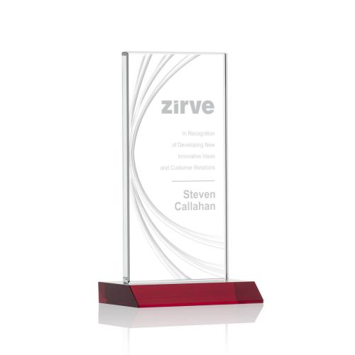 Corporate Awards - Glass Awards - Colored Glass Awards - Hawkins Liquid™ Red  Rectangle Crystal Award
