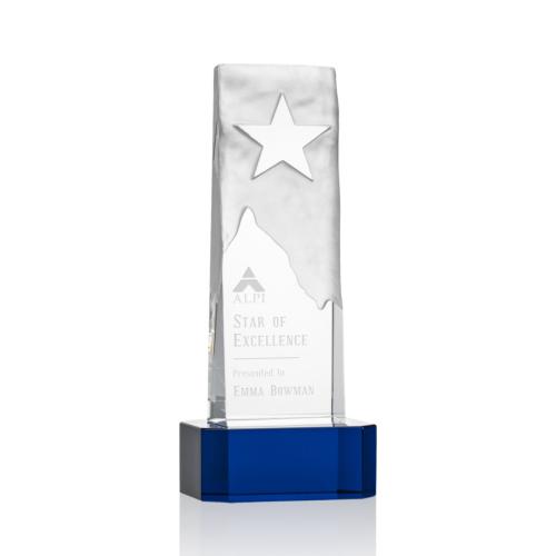 Corporate Awards - Glass Awards - Colored Glass Awards - Stapleton Star Blue on Base Rectangle Crystal Award