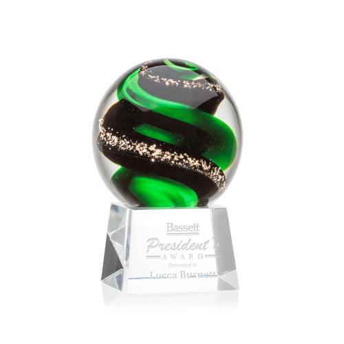 Corporate Awards - Glass Awards - Art Glass Awards - Zodiac Clear on Robson Base Spheres Glass Award
