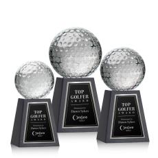 Employee Gifts - Golf Ball Spheres on Tall Marble Crystal Award