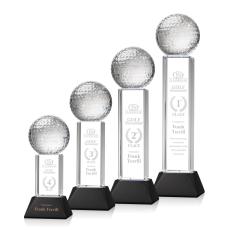 Employee Gifts - Golf Ball Black on Stowe Base Spheres Crystal Award