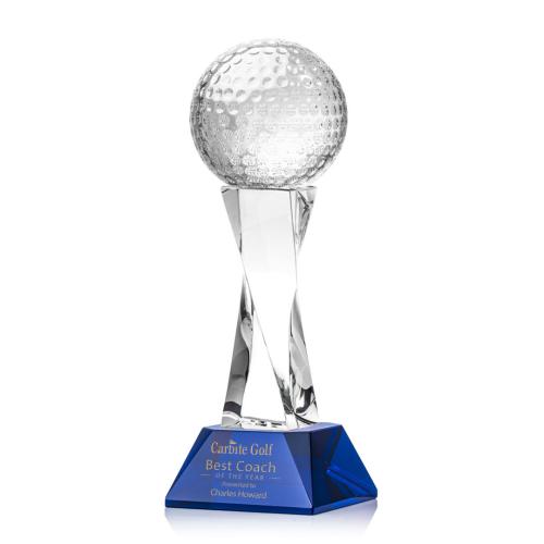 Corporate Awards - Golf Ball Blue on Langport Base Spheres Crystal Award