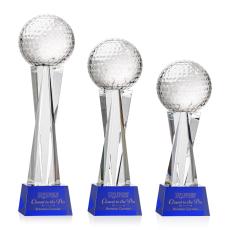 Employee Gifts - Golf Ball Blue on Grafton Base Spheres Crystal Award