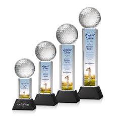 Employee Gifts - Golf Ball Full Color Black on Stowe Spheres Crystal Award