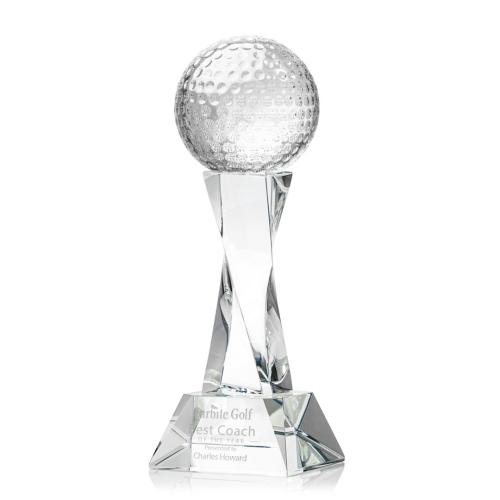 Corporate Awards - Golf Ball Clear on Langport Base Spheres Crystal Award