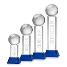 Employee Gifts - Golf Ball Blue on Stowe Base Spheres Crystal Award