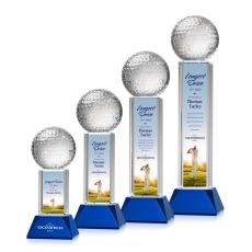 Employee Gifts - Golf Ball Full Color Blue on Stowe Spheres Crystal Award