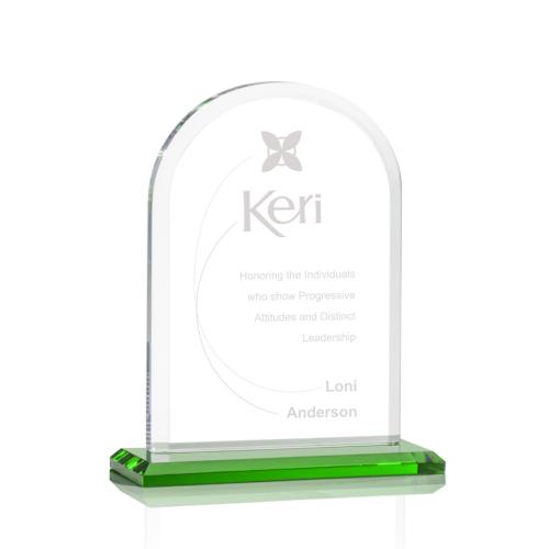 Corporate Awards - Glass Awards - Colored Glass Awards - Bridgeport Green Arch & Crescent Crystal Award