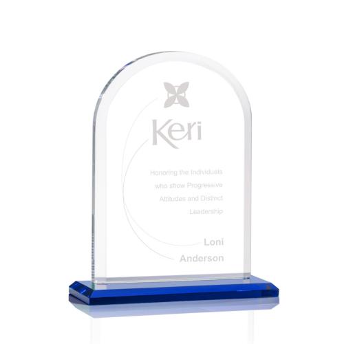 Corporate Awards - Glass Awards - Colored Glass Awards - Bridgeport Blue Arch & Crescent Crystal Award